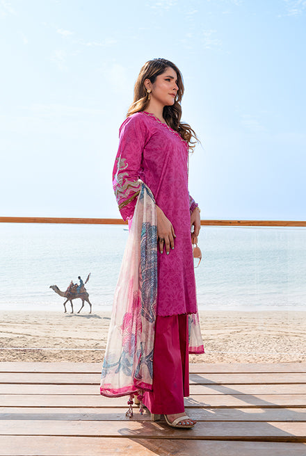 3 Piece | Unstitched | Lawn With Jacquard Chiffon Duppata & Embroidered Organza Patch