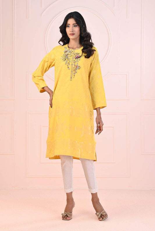 1 PC | RTW | Dyed Jacquard Embroidered Yellow Shirt