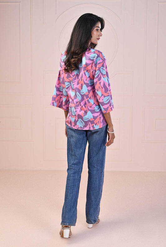 1 PC | RTW | Digital Printed Floral Cotton Satin Shirt