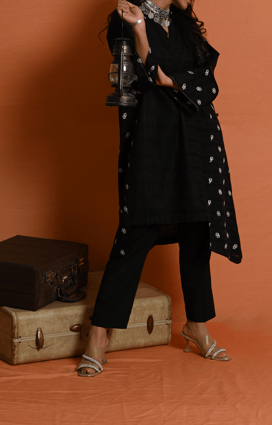 1Pc | Embroidered Lawn Black Kurti | RTW