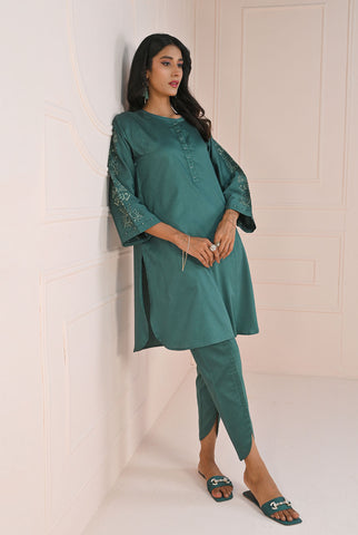 2 Pcs Shirt & Trouser | RTW | Dyed Embroidered Cotton Satin