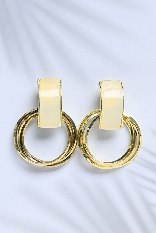 Gold hoop earrings with mother of pearl detail