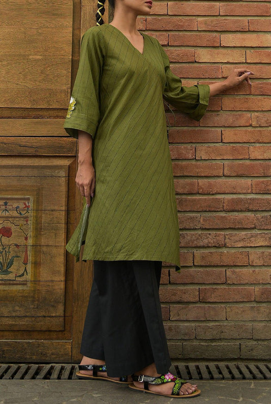 1Pc | Emb. Fern Green Shirt | Lawn