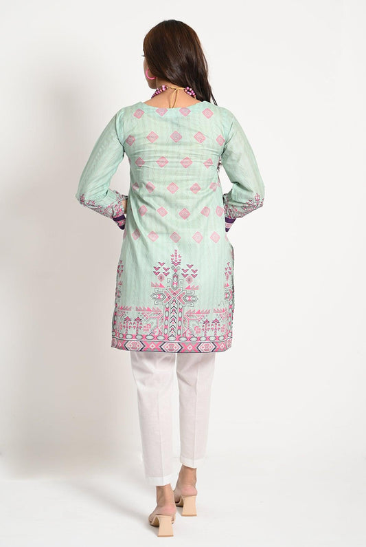 1PC | EMB. MINT GREEN LAWN KURTI |RTW