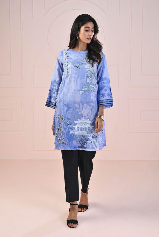 1 PC | RTW | Digital Printed Embroidered Lawn Shirt Ocean Blue