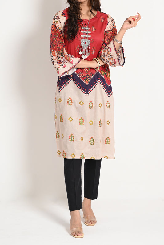 1PC | LAWN Apple Red KURTI |RTW