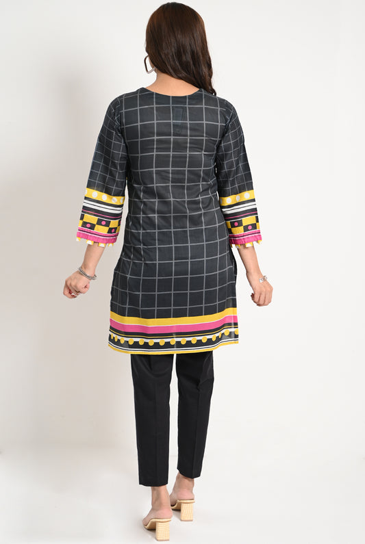 1PC | EMB. LAWN BLACK KURTI |RTW