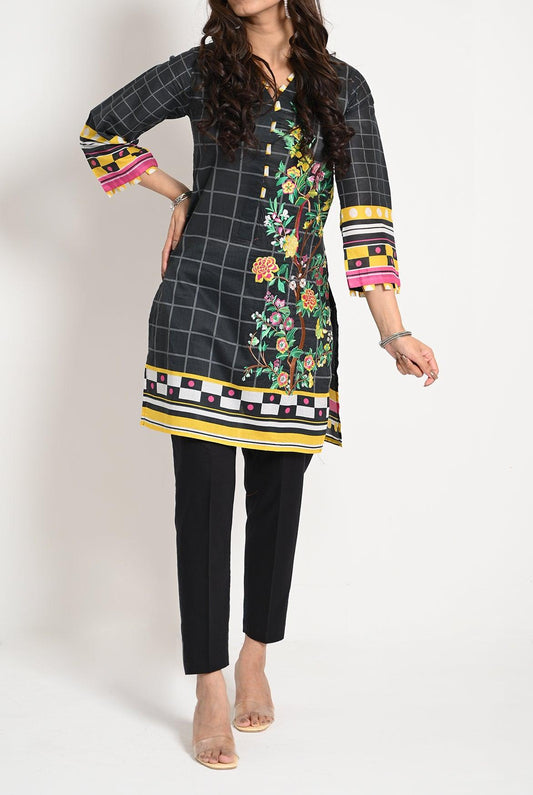 1PC | EMB. LAWN BLACK KURTI |RTW