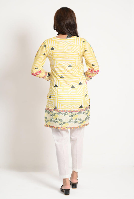 1PC | EMB. LAWN PARMESEAN YELLOW KURTI |RTW