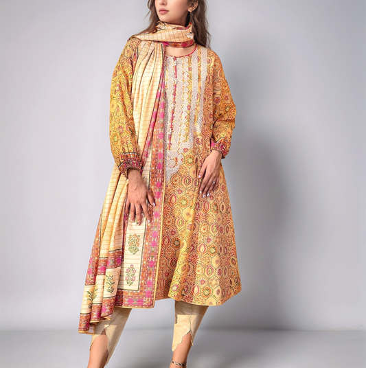 3Pc | Unstitched | Embroidered Khaddar