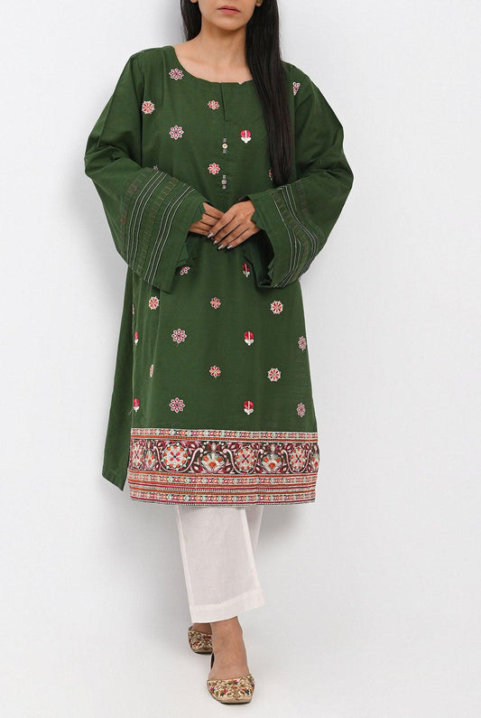 1PC | Emb. Khaddar Dark Green Shirt |RTW