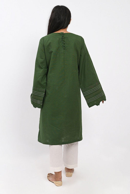 1PC | Emb. Khaddar Dark Green Shirt |RTW