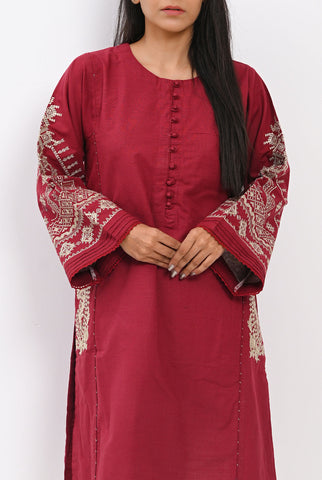 1PC | Emb. Khaddar Maroon Shirt |RTW