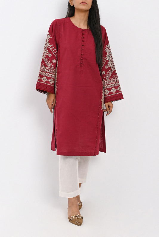 1PC | Emb. Khaddar Maroon Shirt |RTW