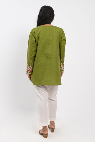 1PC | Emb. Khaddar Dark Green Shirt |RTW