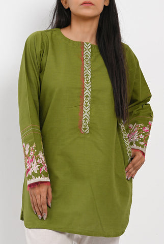 1PC | Emb. Khaddar Dark Green Shirt |RTW