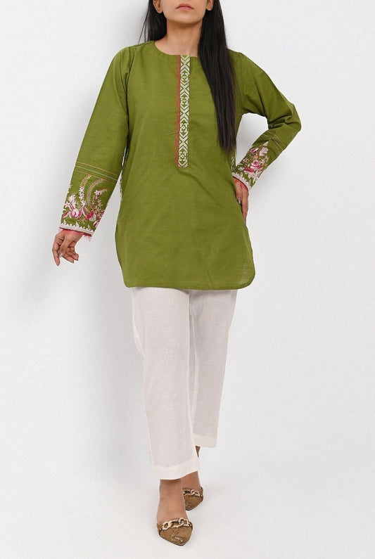 1PC | Emb. Khaddar Dark Green Shirt |RTW