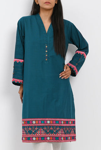 1PC | Emb. Khaddar Steel Blue Shirt |RTW