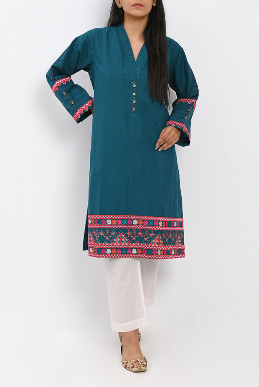 1PC | Emb. Khaddar Steel Blue Shirt |RTW