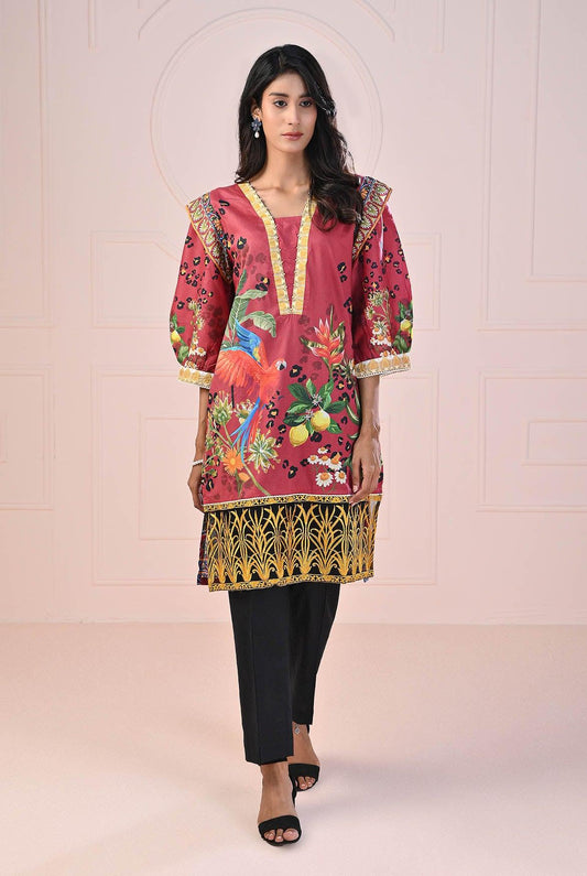 1 PC | RTW | Digital Printed Embroidered Lawn Shirt Rosewood