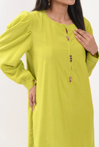 1PC | Poly Viscose Fresh Lime Statement Shirt | RTW