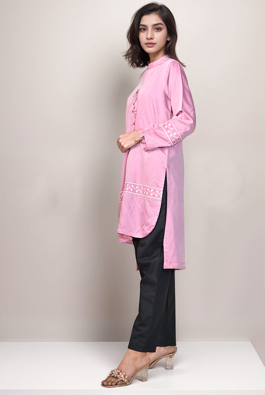 1PC | Emb. Polyviscose Pink Shirt | RTW