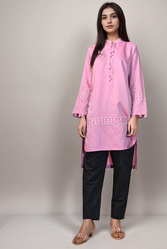 1PC | Emb. Polyviscose Pink Shirt | RTW