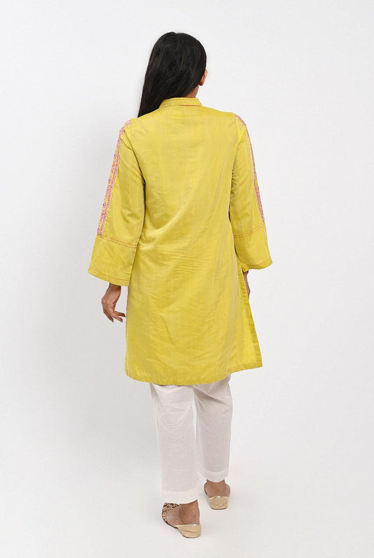 1PC | Emb. Polyviscose Mustard Yellow Shirt | RTW