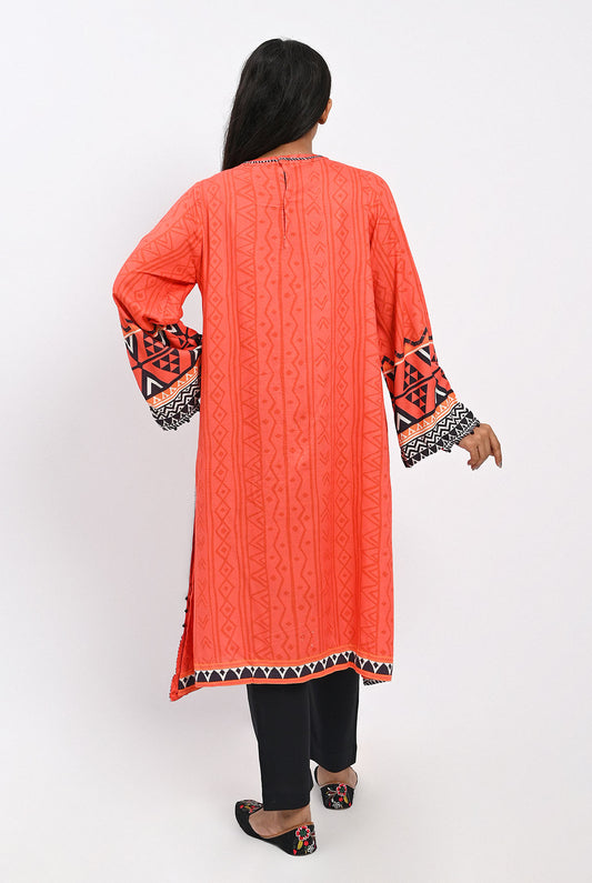 1PC | Emb. Viscose Red Orange Shirt | RTW