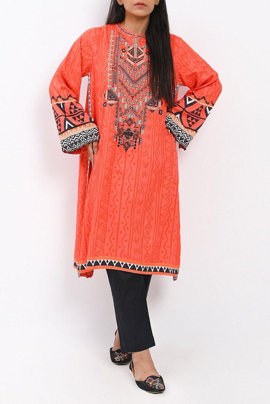 1PC | Emb. Viscose Red Orange Shirt | RTW