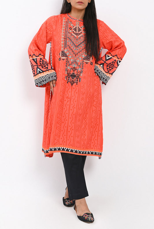 1PC | Emb. Viscose Red Orange Shirt | RTW