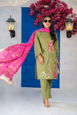 3PC | Emb. Cross hatch Shirt, Trouser & Dupatta |RTW