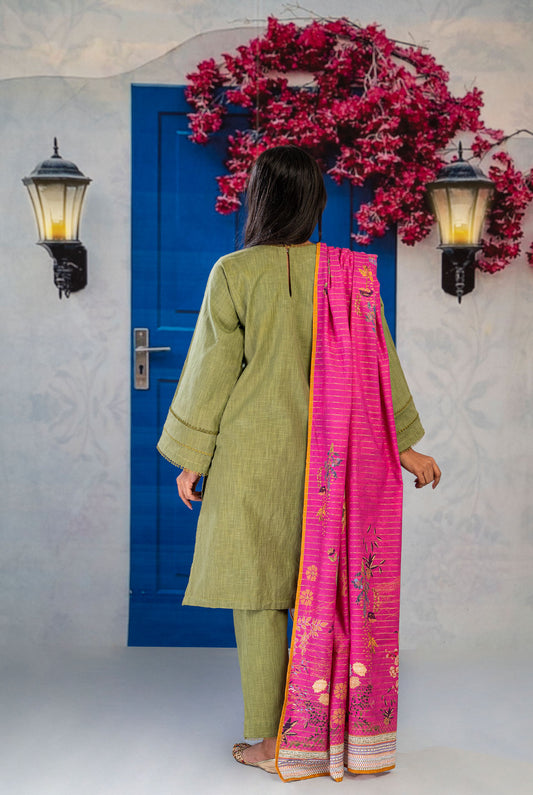 3PC | Emb. Cross hatch Shirt, Trouser & Dupatta |RTW