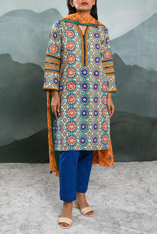 3PC | Khaddar Shirt, Trouser & Dupatta |RTW