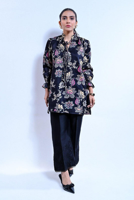 1Pc | RTW | Cotton Midnight Floral Satin Shirt