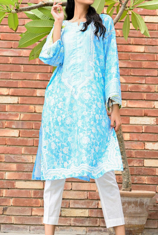 1PC | Aqua Floral Embroidered Shirt | RTW