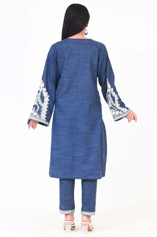 1PC | EMBROIDERED KHADDAR YALE BLUE SHIRT |RTW