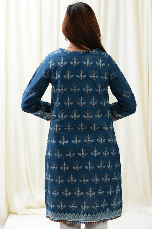 Embroidered Khaddar Midnight Tide Kurti | RTW | 1 Piece