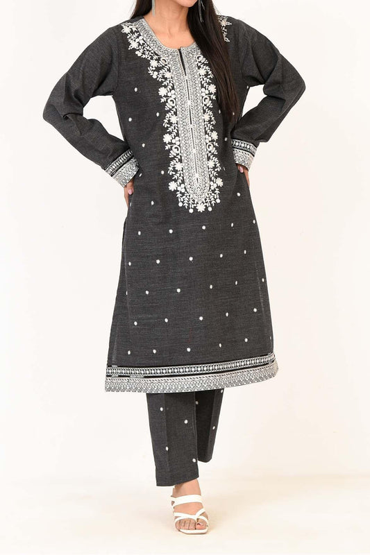 1PC | EMBROIDERED KHADDAR DIM GRAY SHIRT |RTW