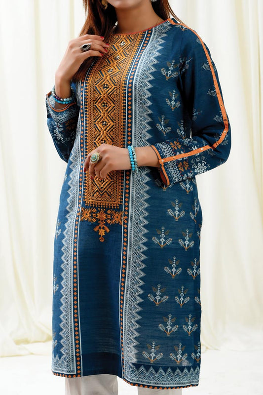 Embroidered Khaddar Midnight Tide Kurti | RTW | 1 Piece