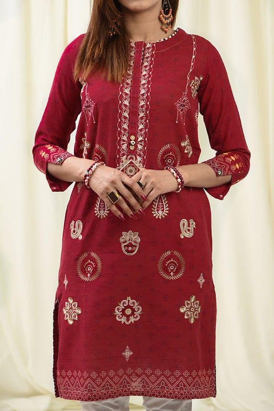 Embroidered Khaddar Ruby Petal Kurti | RTW | 1 Piece