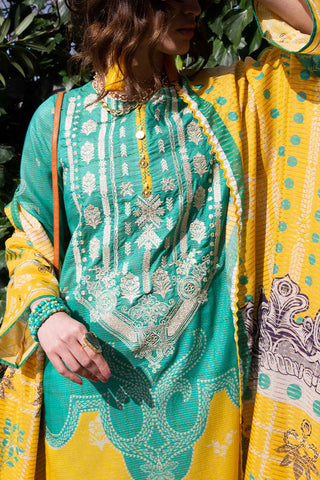 (Gold Zari) 3 Piece Unstitched Lawn Embroidered