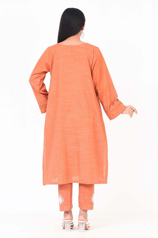 1PC | EMBROIDERED KHADDAR CARROT GREEN SHIRT |RTW