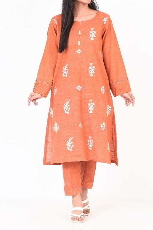 1PC | EMBROIDERED KHADDAR CARROT GREEN SHIRT |RTW