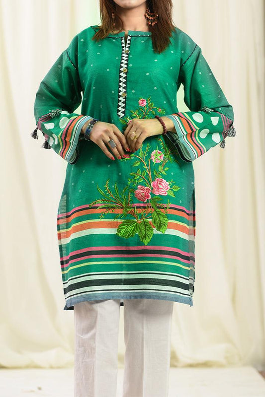 Embroidered Khaddar Green Kurti | RTW | 1 Piece