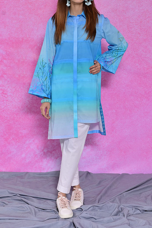 Delightful Azure (printed | lawn | stitched shirt)
