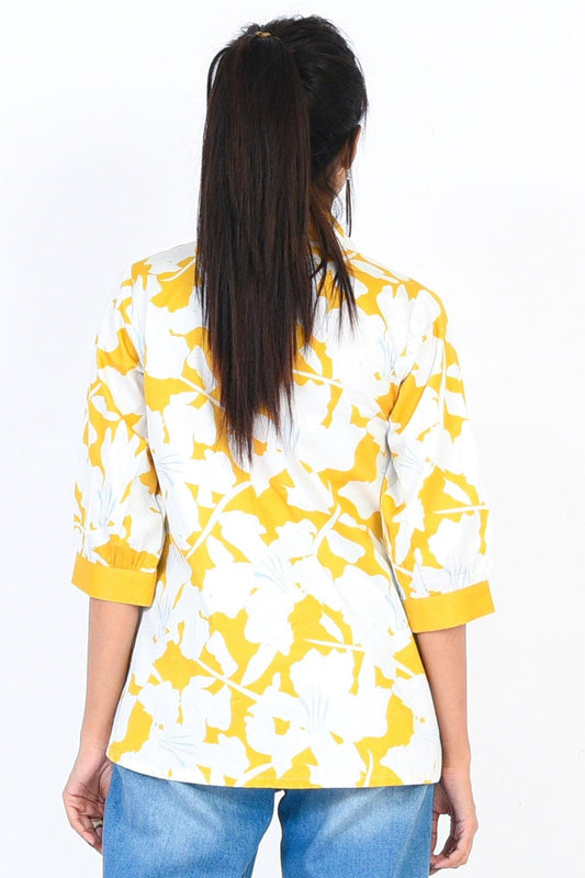 1PC | DIGITAL PRINTED COTTON SATIN Yellow SHIRT |RTW