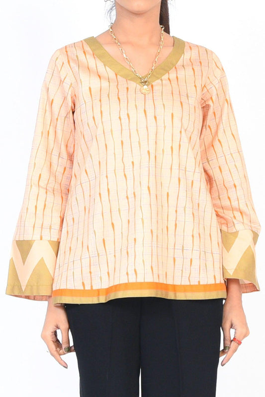 1PC | DIGITAL PRINTED COTTON SATIN Beige SHIRT |RTW