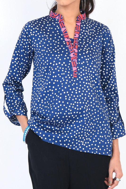 1PC | DIGITAL PRINTED COTTON SATIN CORNFLOWER BLUE SHIRT |RTW