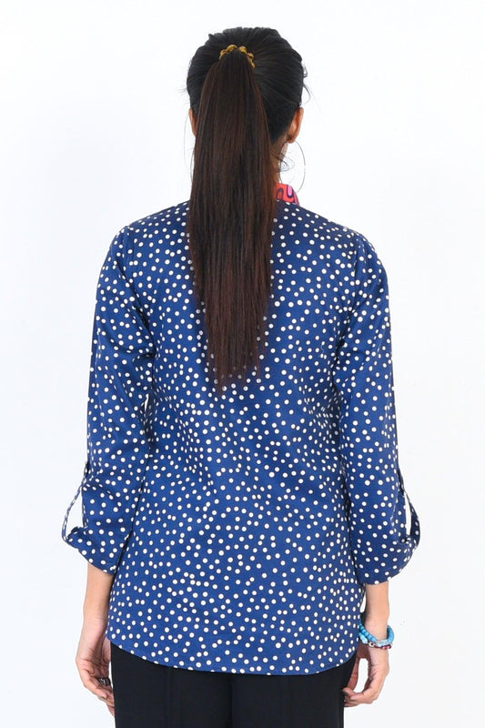 1PC | DIGITAL PRINTED COTTON SATIN CORNFLOWER BLUE SHIRT |RTW